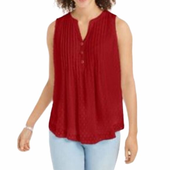 Charter Club Sleeveless Button Blouse Barn Red XS - Picture 1 of 13